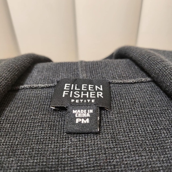 Eileen Fisher Heavyweight Silk Gray Rolled Collar Pocketed Cardigan Sweater M - Picture 7 of 9
